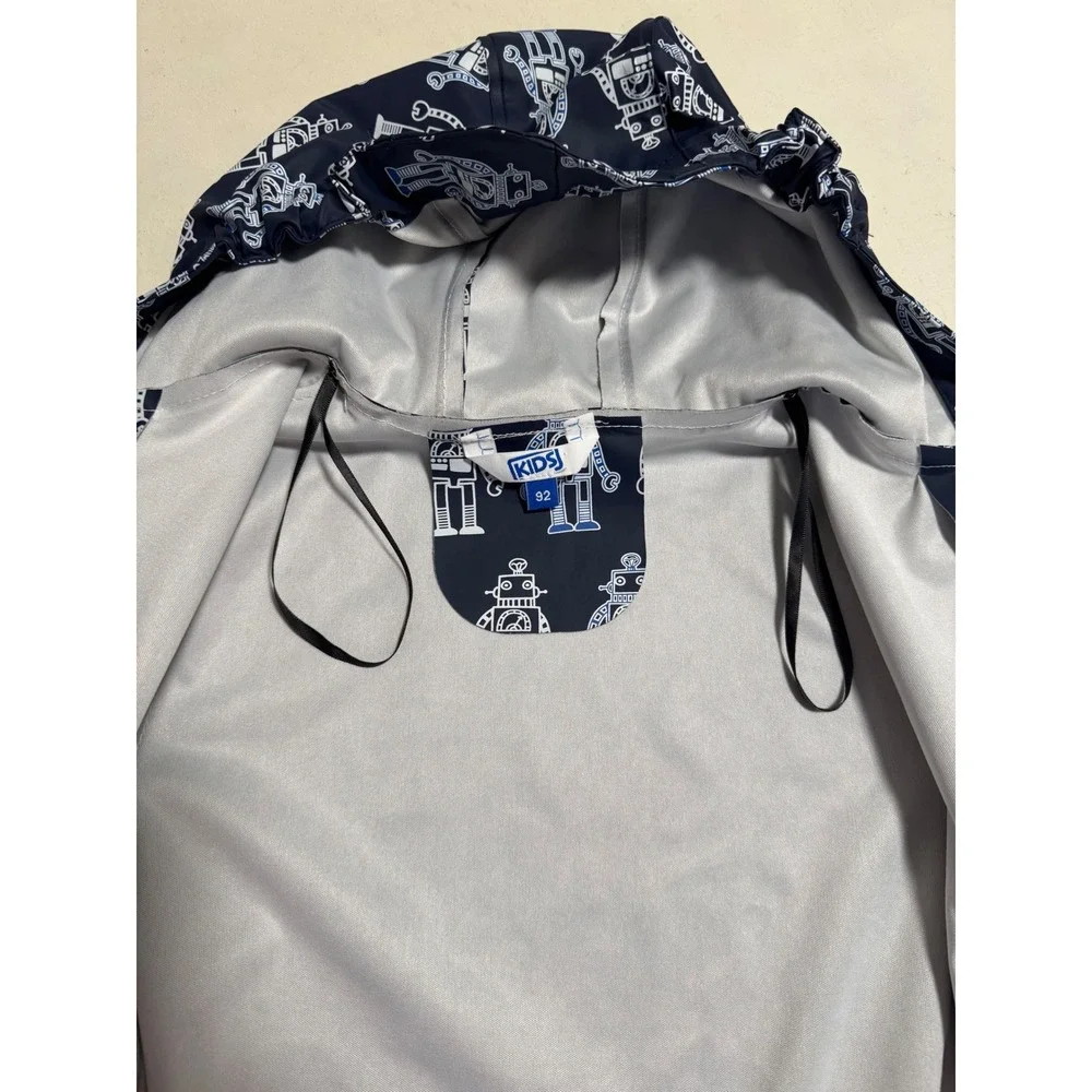 Kids Navy Robot Print Raincoat Hooded Waterproof Jacket Size‎ 92